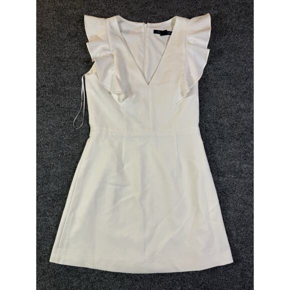 French Connection Whisper Ruffle V-Neck Mini Dress Size M/8 White - Picture 1 of 8